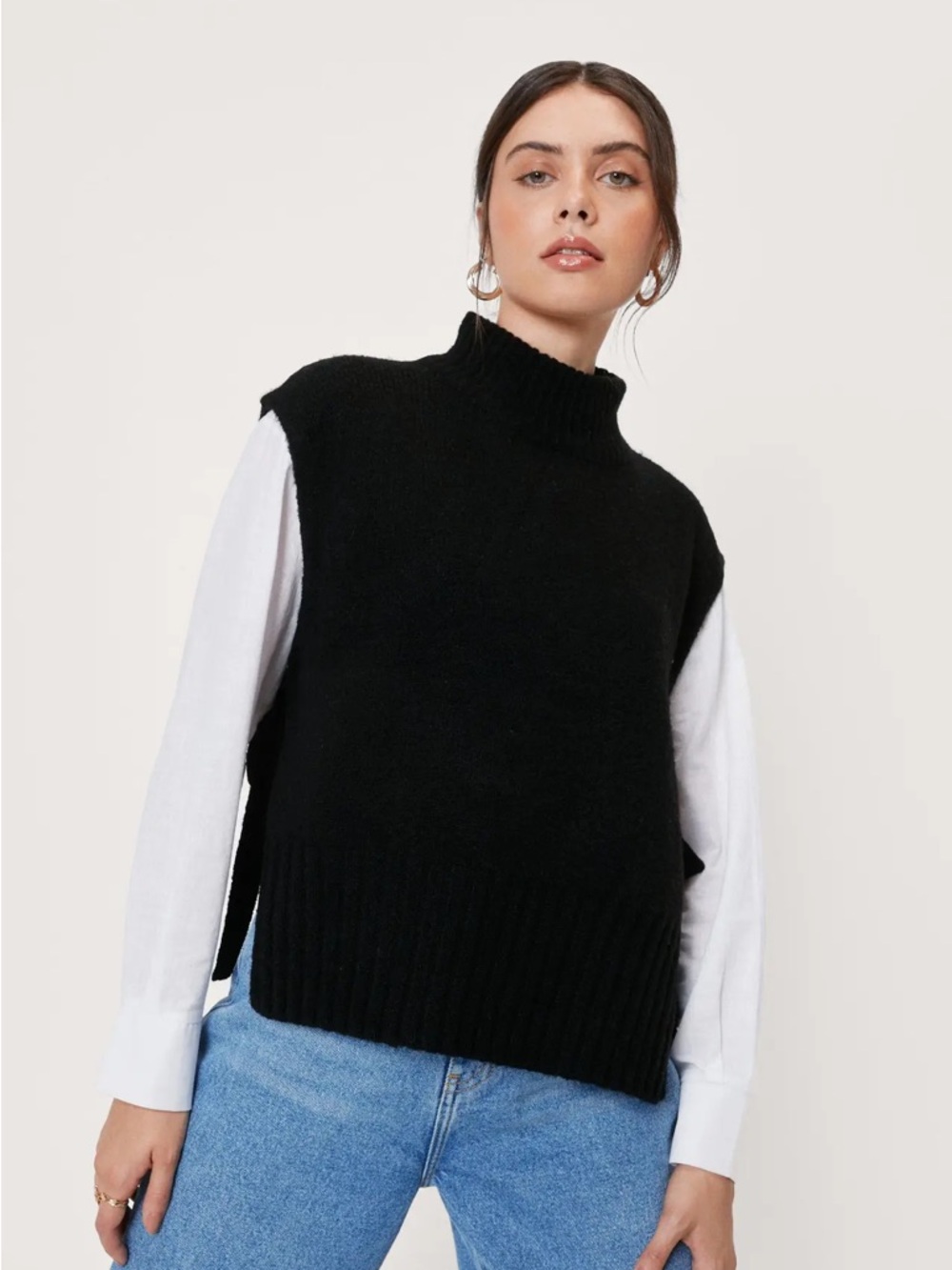NWT NastyGal Deep Ribbed Tie Side Knit Vest Top in Black